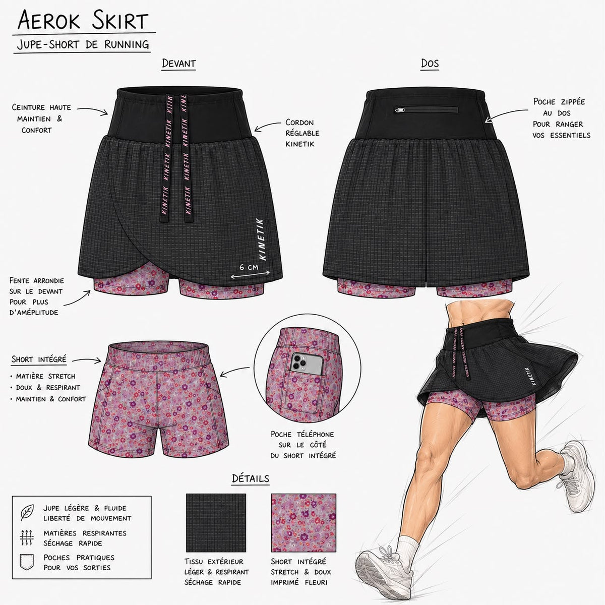 AEROK SKIRT FLORAL BLACK - Jupes trail-running - 10 - kinetik-adrenalink