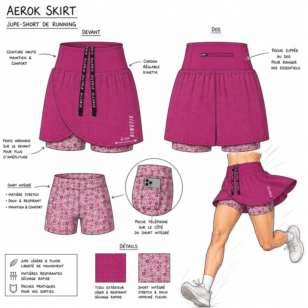 AEROK SKIRT FLORAL MELLOW ROSE - Jupes trail-running - 10 - kinetik-adrenalink