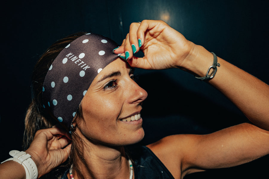HEADBAND RETRO DOTY CHOCOLATE BLUEBERRY
