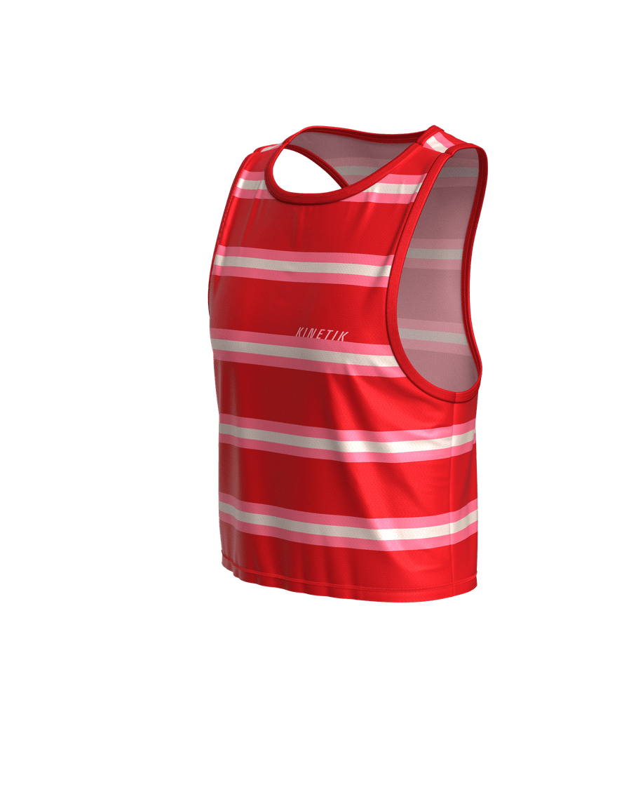 MAVRIK CROP TOP RED CREAM STRIPE - Maillots trail-running - 1 - kinetik-adrenalink