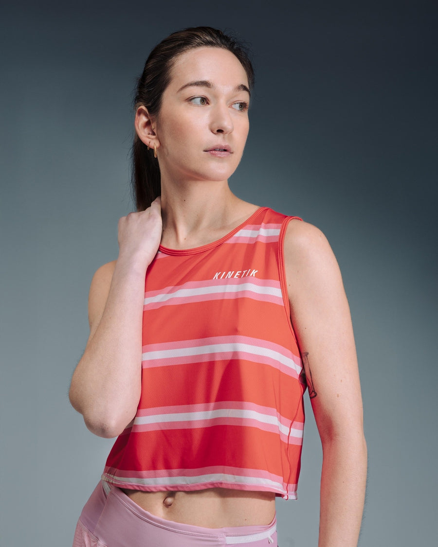 MAVRIK CROP TOP RED CREAM STRIPE - Maillots trail-running - 2 - kinetik-adrenalink