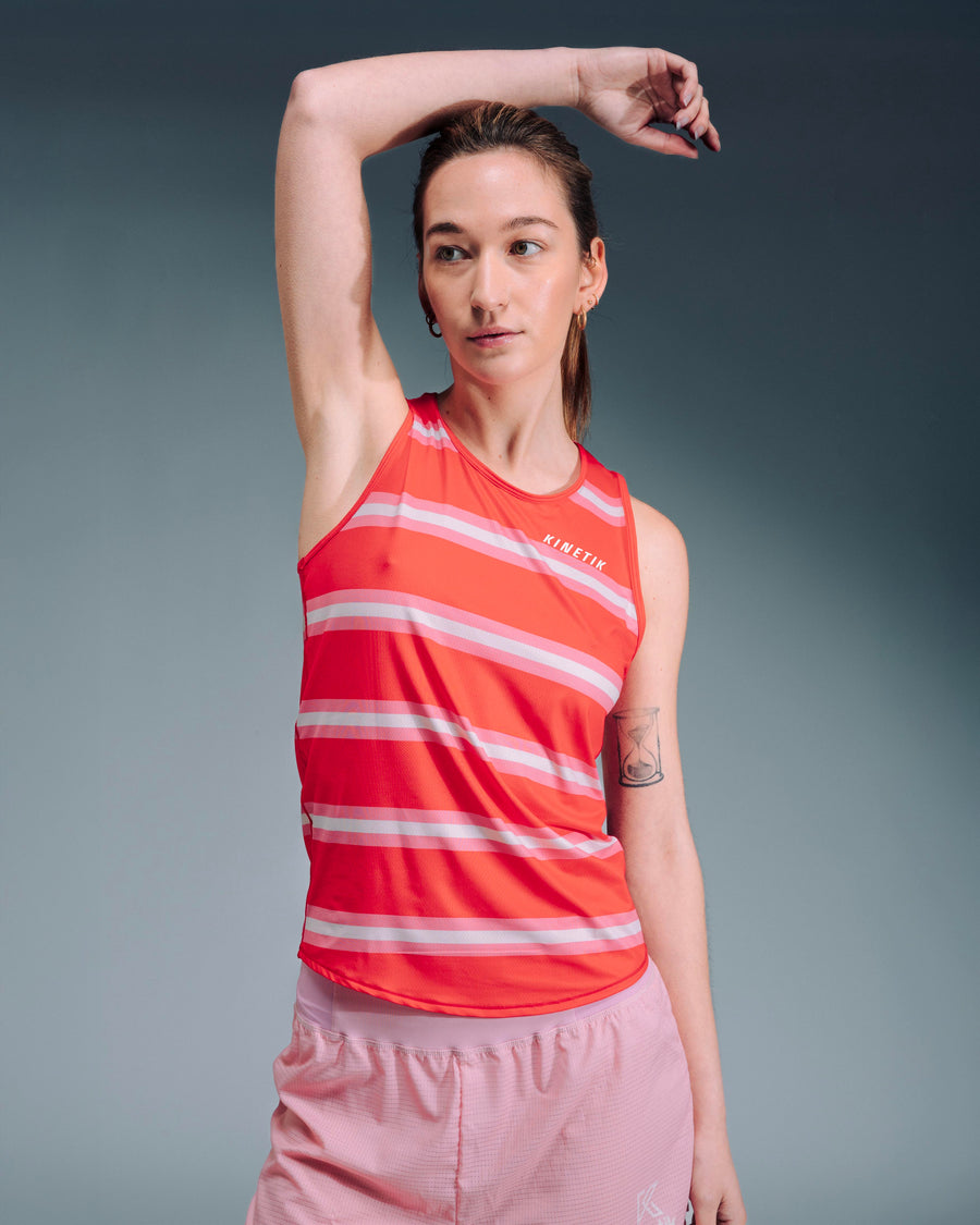 MAVRIK SL WOMEN RED CREAM STRIPE - Maillots trail-running - 2 - kinetik-adrenalink