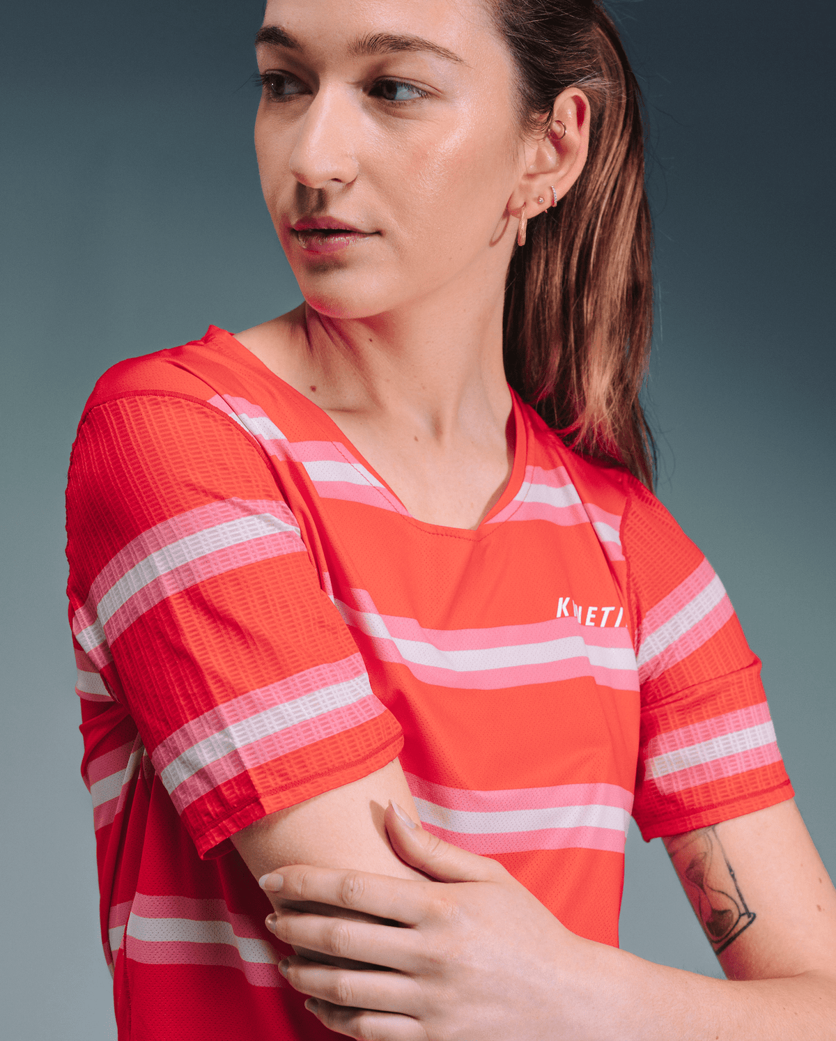 MAVRIK WOMEN RED CREAM STRIPE - Maillots trail-running - 3 - kinetik-adrenalink