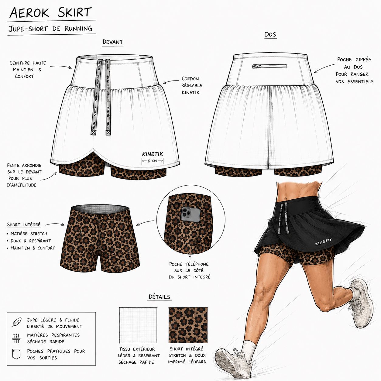 COMPOSIZIONE AEROK GONNA LEOPARD-Gonne-sGonna corta da trail running da donna-kinetik-adrenalink